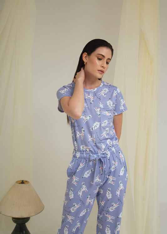 Agua & Flore Purple Dalmatians Pajama Set (Shorts)