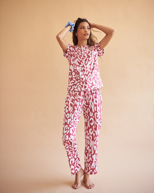 Agua & Flore Animal Print Terracotta Pajama Set